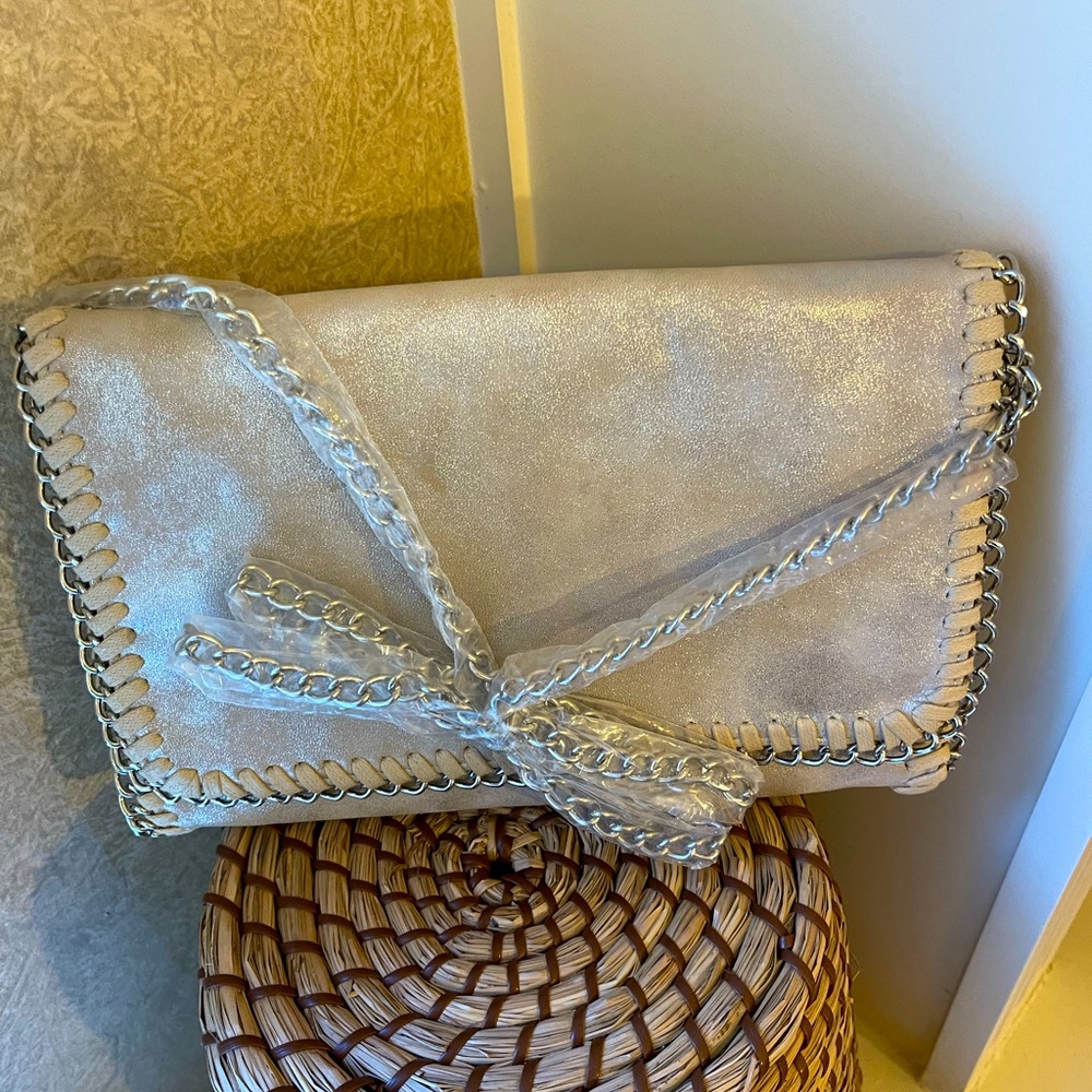 Chelsea 28 (Nordstrom) Metallic Clutch w/Metal Chain Shoulder Strap